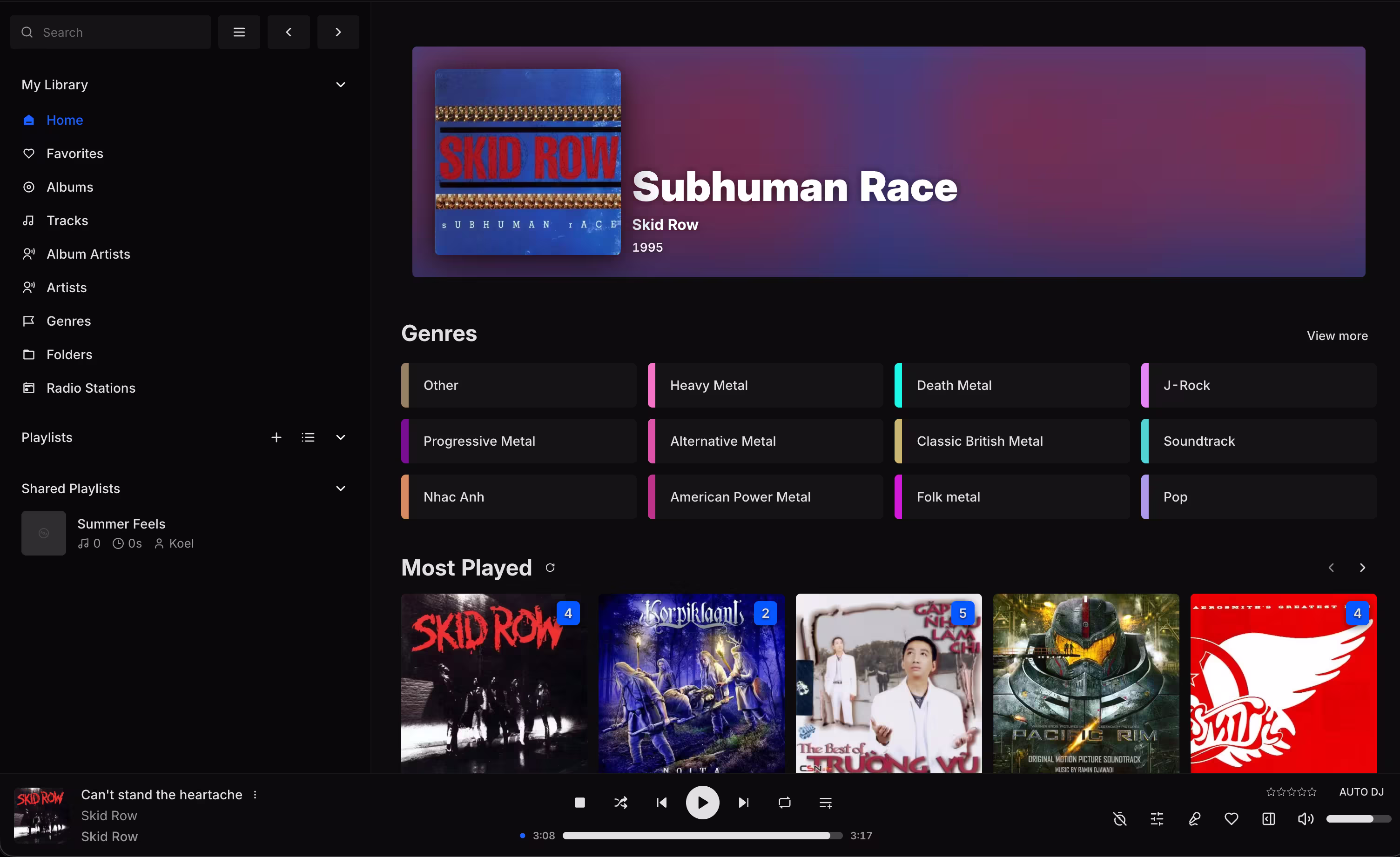 Feishin streaming a Koel library over the Subsonic API
